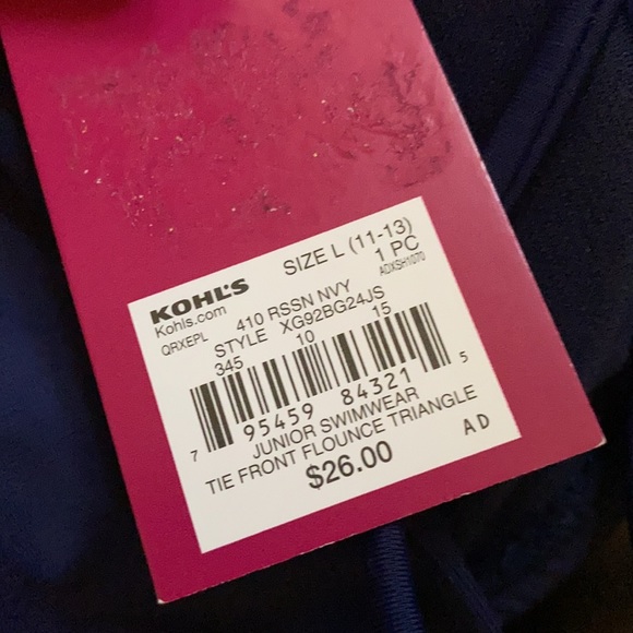 BNWT navy swimwear tie-front flounce triangle JR L - Picture 5 of 5